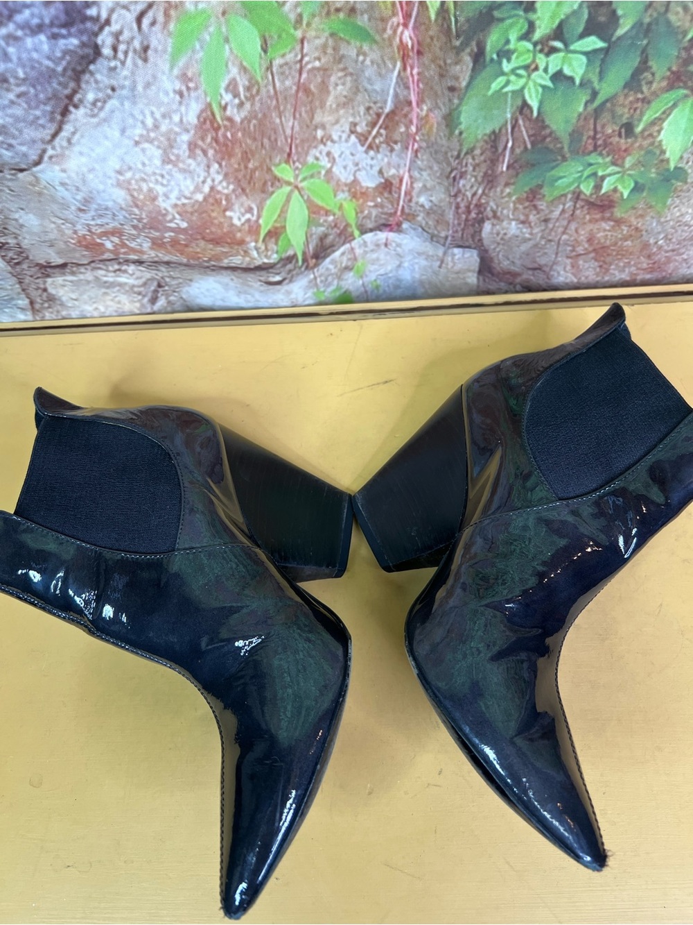 POUR LA VICTOIRE Charcoal Patent Leather Minimalist Luxury Ankle Boots, 7.5 - Picture 11 of 15
